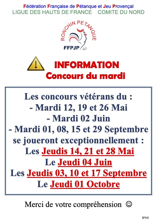 Information Concours du Mardi