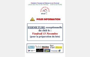 Fermeture exceptionnelle du club le 13 novembre